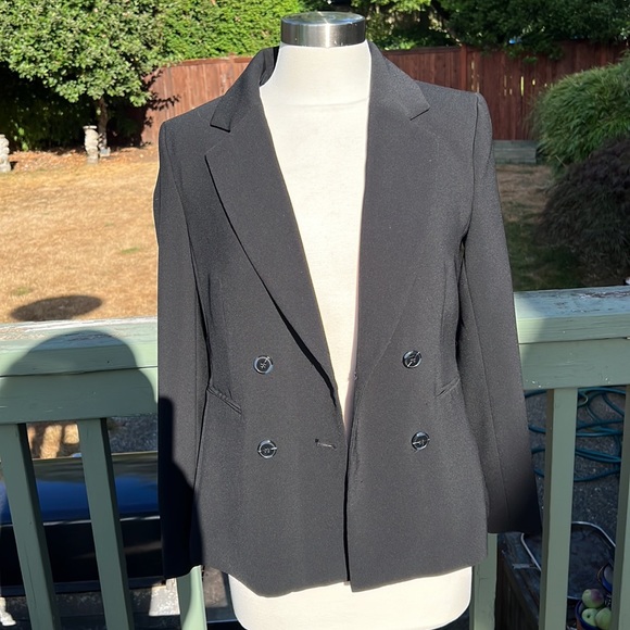 H&M Tailored Black Blazer double breasted 8 Suit Jacket Professional Work - Picture 10 of 10